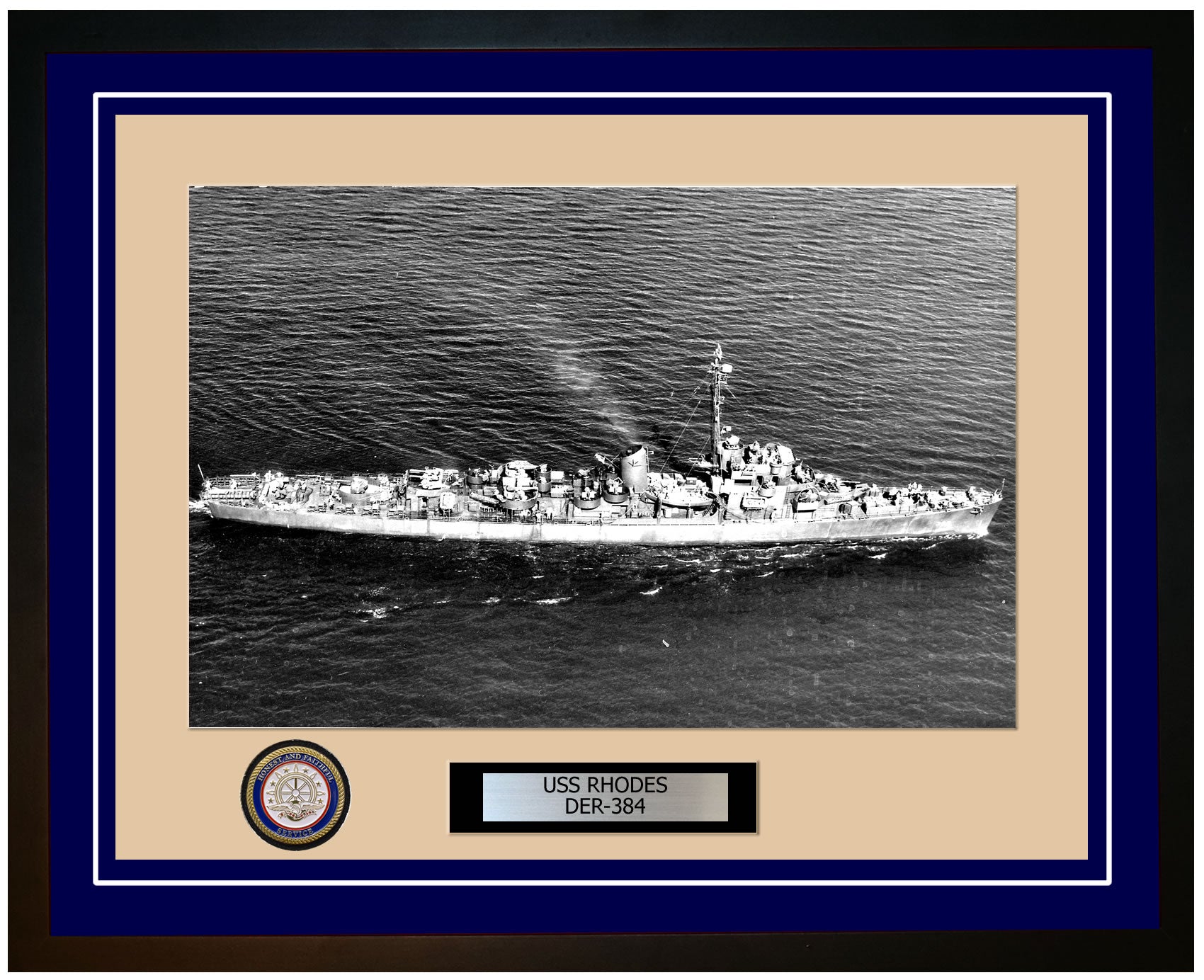 USS Rhodes DER-384 Framed Navy Ship Photo Blue