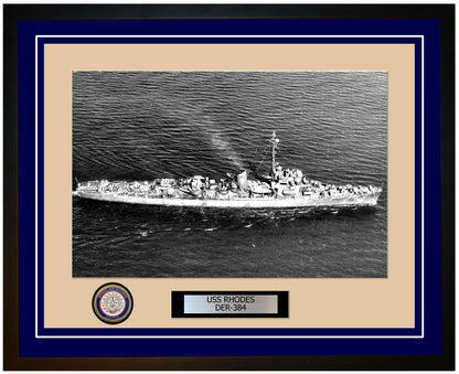 USS Rhodes DER-384 Framed Navy Ship Photo Blue