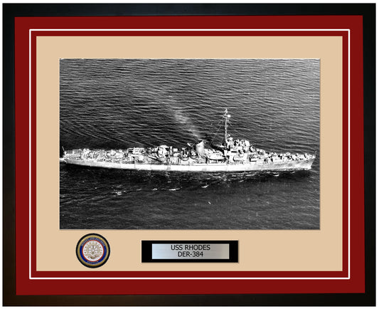 USS Rhodes DER-384 Framed Navy Ship Photo Burgundy
