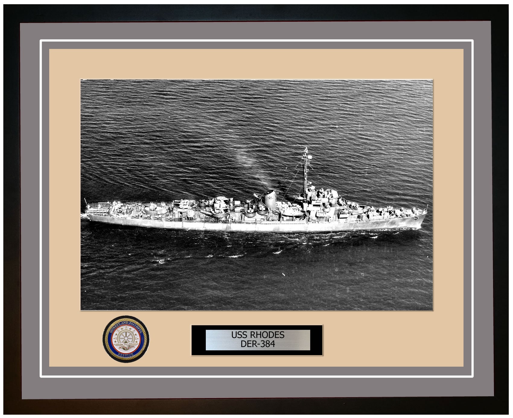 USS Rhodes DER-384 Framed Navy Ship Photo Grey