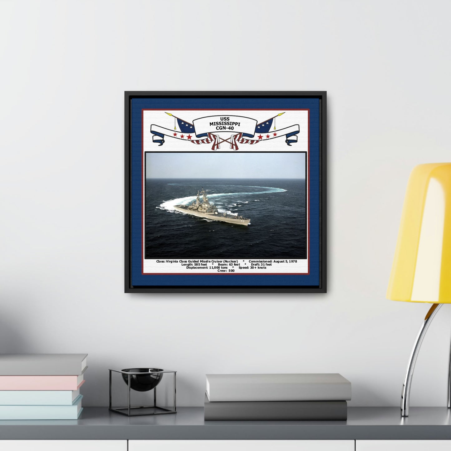 USS Mississippi CGN-40 Navy Floating Frame Photo Desk View