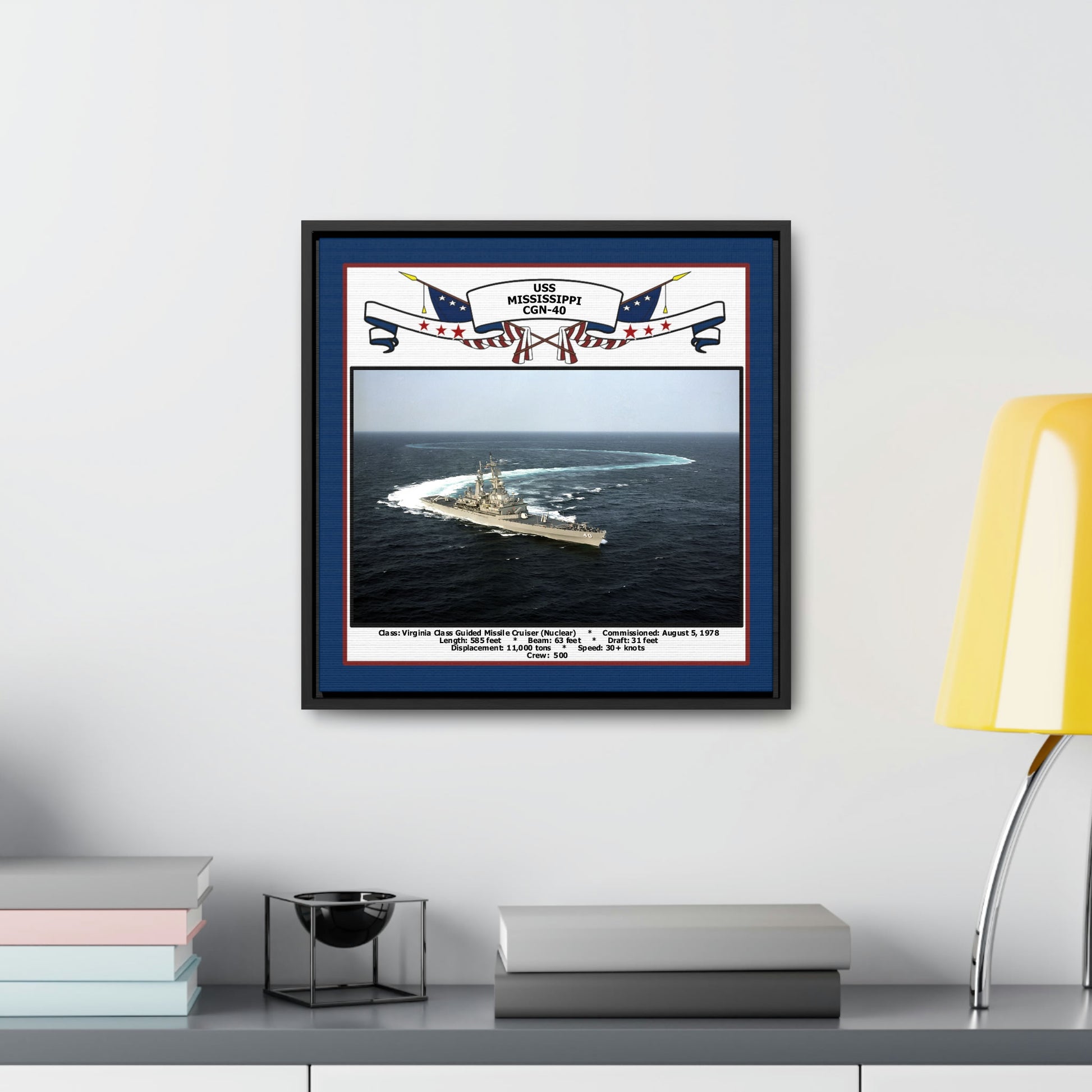 USS Mississippi CGN-40 Navy Floating Frame Photo Desk View