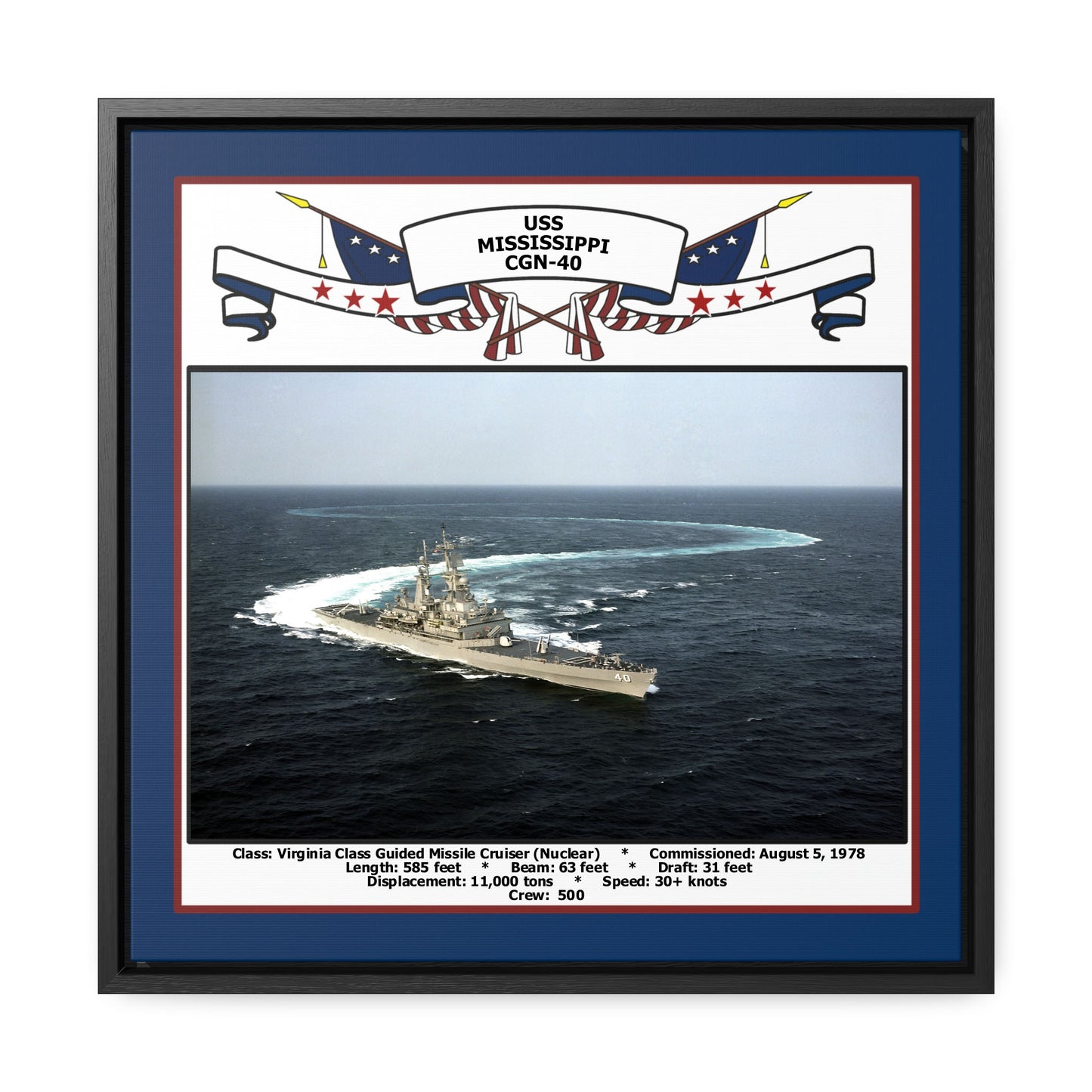 USS Mississippi CGN-40 Navy Floating Frame Photo Front View