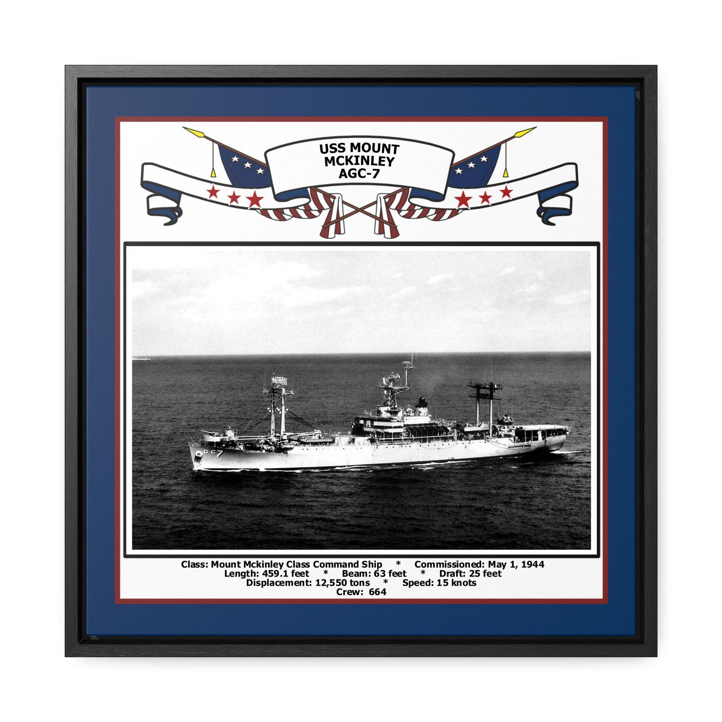 USS Mount Mckinley AGC-7 Navy Floating Frame Photo Front View
