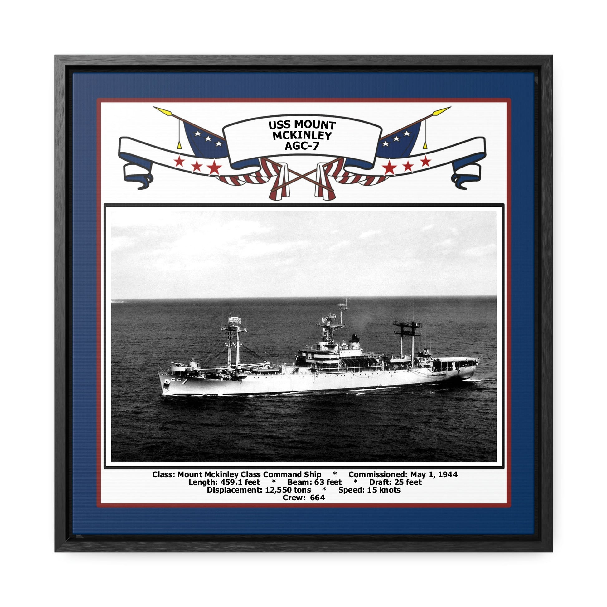 USS Mount Mckinley AGC-7 Navy Floating Frame Photo Front View