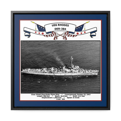 USS Rhodes DER-384 Navy Floating Frame Photo Front View