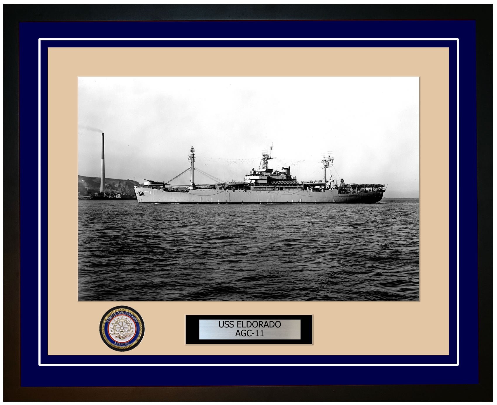 USS Eldorado AGC-11 Framed Navy Ship Photo Blue