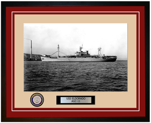 USS Eldorado AGC-11 Framed Navy Ship Photo Burgundy