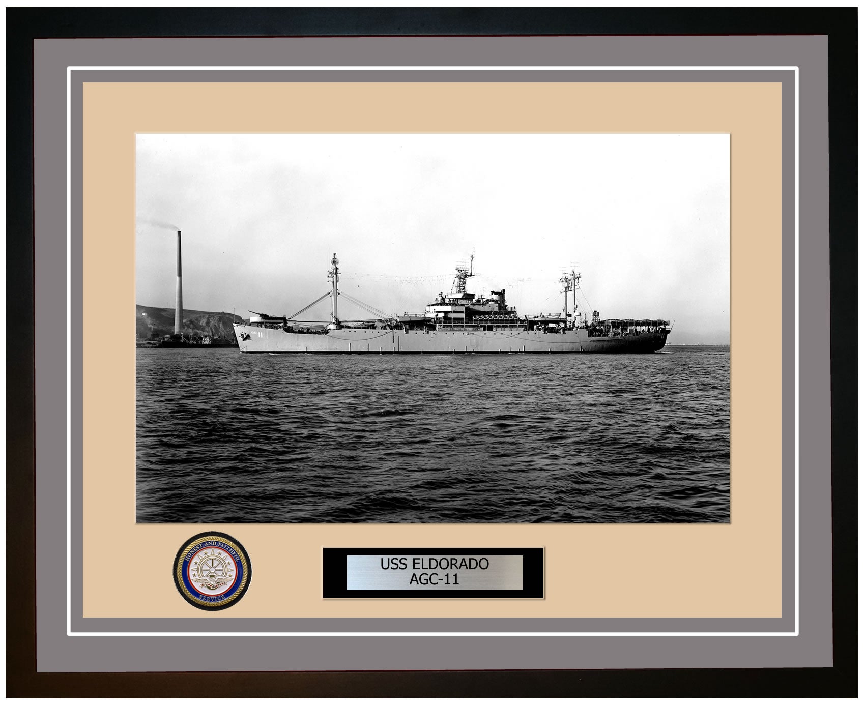 USS Eldorado AGC-11 Framed Navy Ship Photo Grey