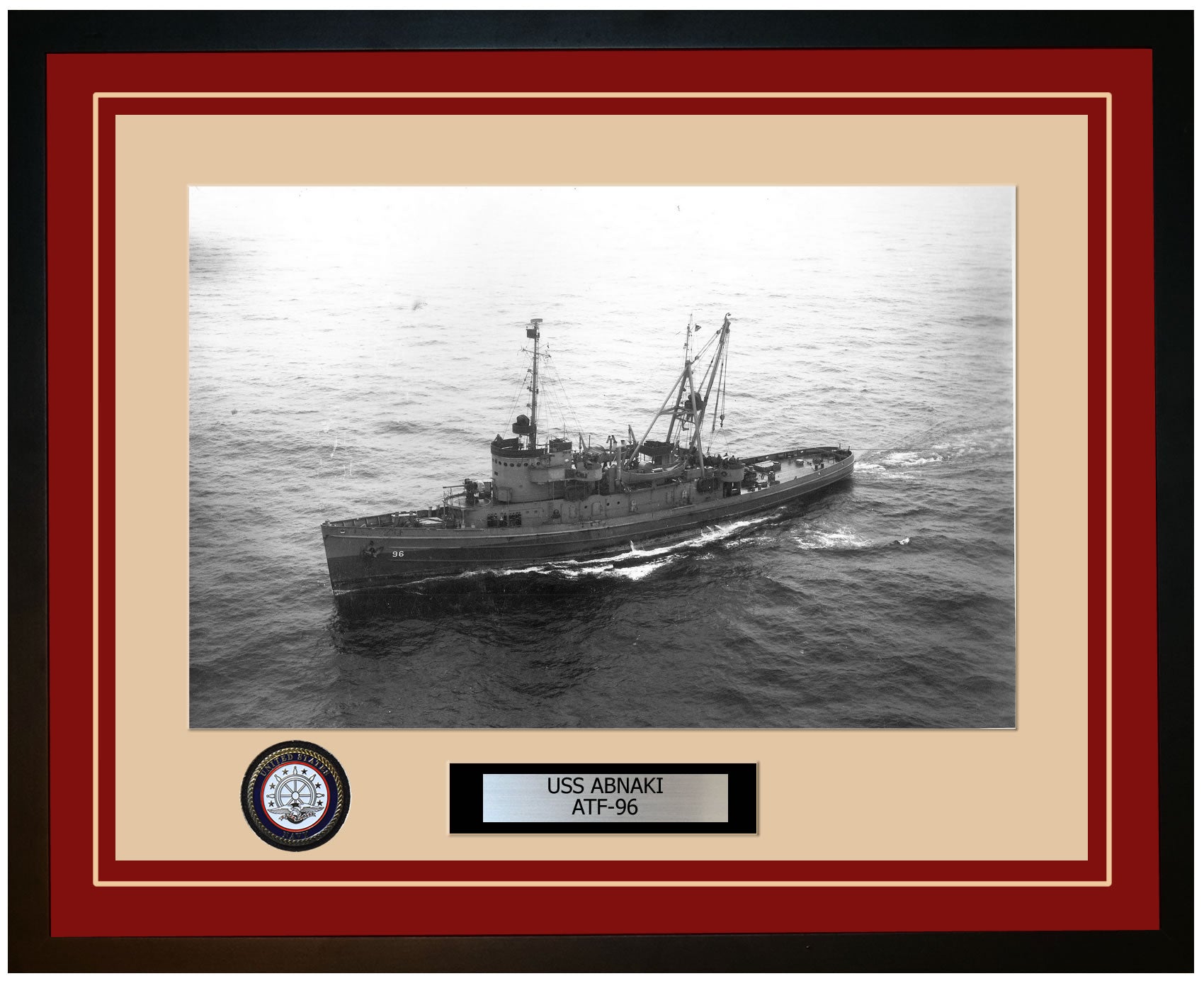 USS ABNAKI ATF-96 Framed Navy Ship Photo Burgundy