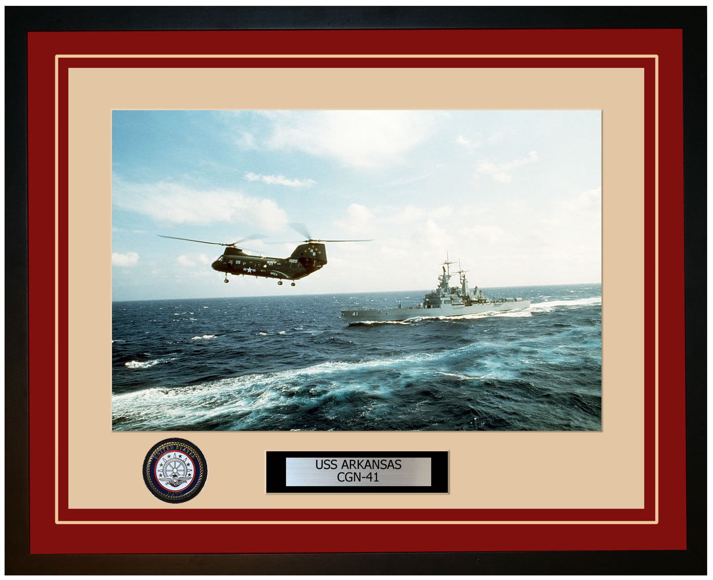 USS ARKANSAS CGN-41 Framed Navy Ship Photo Burgundy