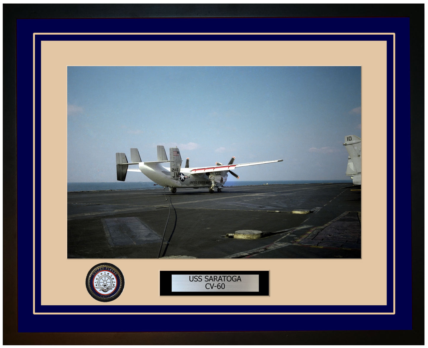 USS SARATOGA CV-60 Framed Navy Ship Photo Blue