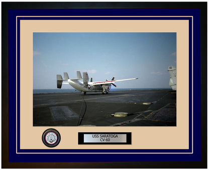 USS SARATOGA CV-60 Framed Navy Ship Photo Blue