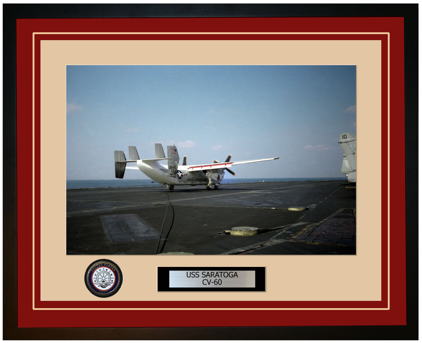 USS SARATOGA CV-60 Framed Navy Ship Photo Burgundy