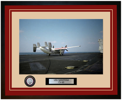USS SARATOGA CV-60 Framed Navy Ship Photo Burgundy