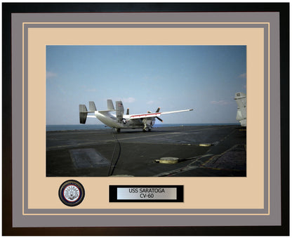 USS SARATOGA CV-60 Framed Navy Ship Photo Grey