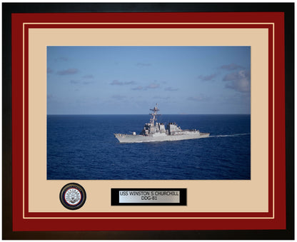USS WINSTON S CHURCHILL DDG-81 Framed Navy Ship Photo Burgundy