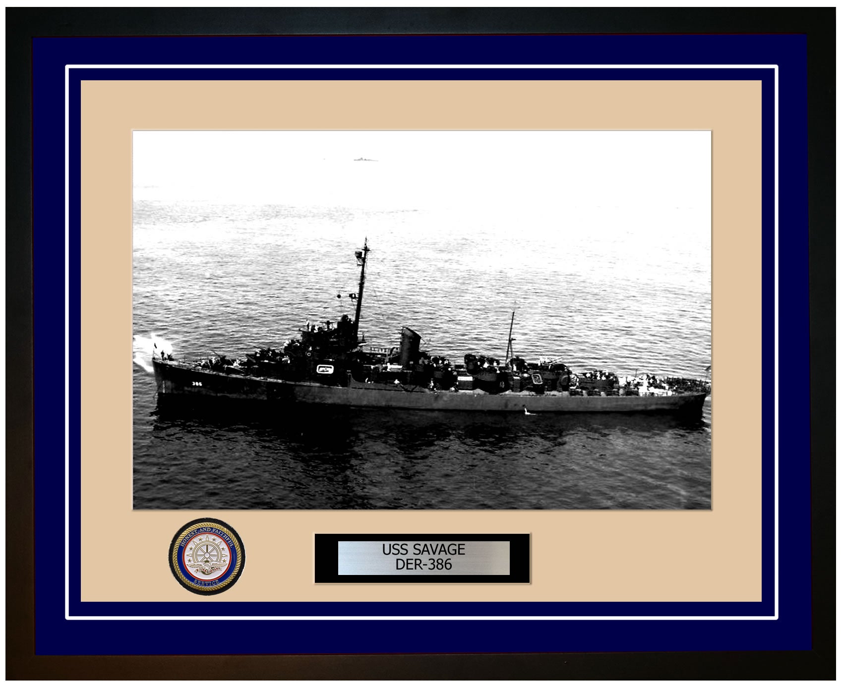USS Savage DER-386 Framed Navy Ship Photo Blue