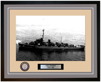 USS Savage DER-386 Framed Navy Ship Photo Grey