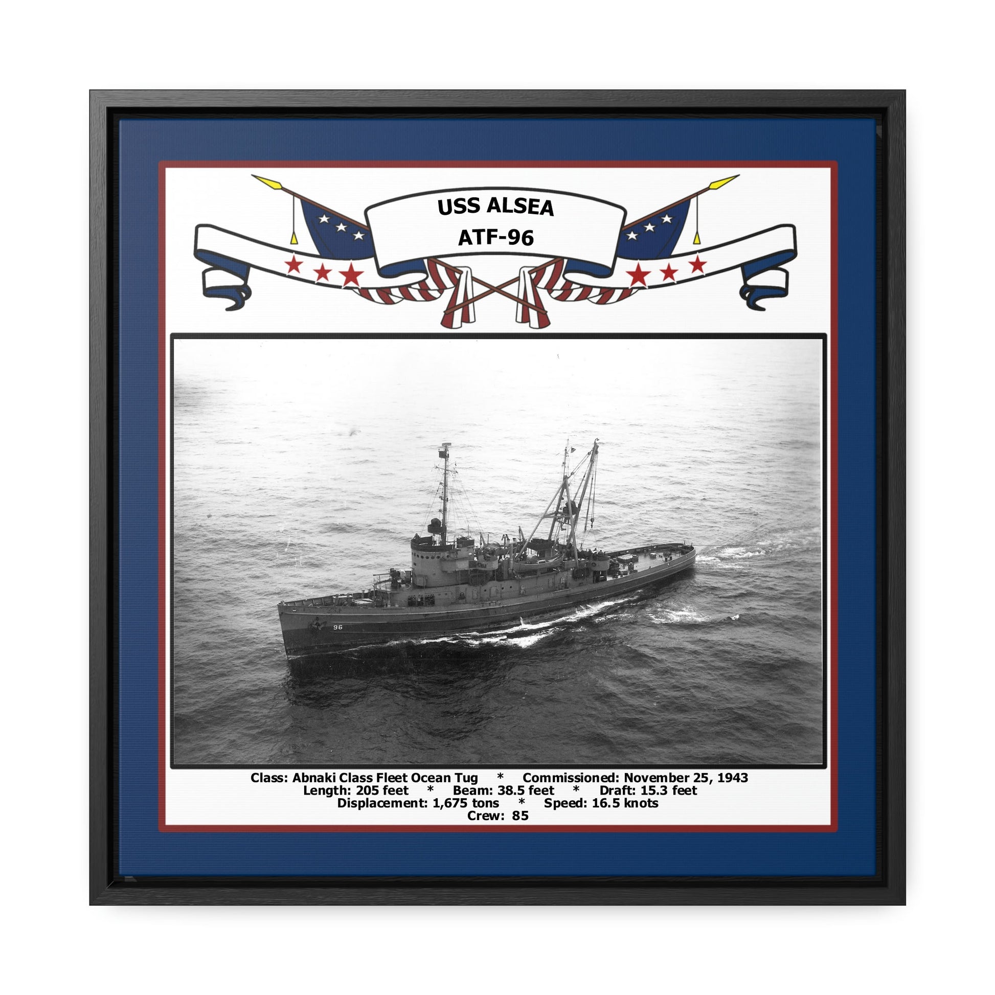 USS Abnaki ATF-96 Navy Floating Frame Photo Front View
