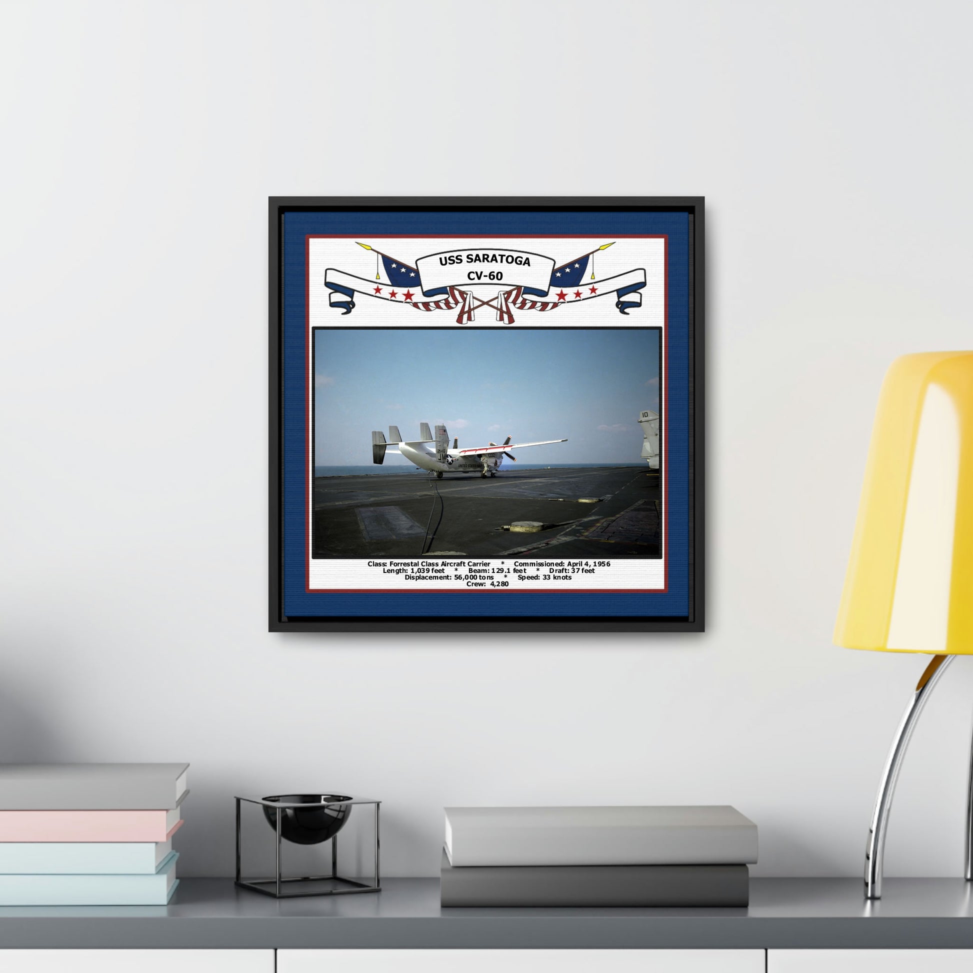 USS Saratoga CV-60 Navy Floating Frame Photo Desk View