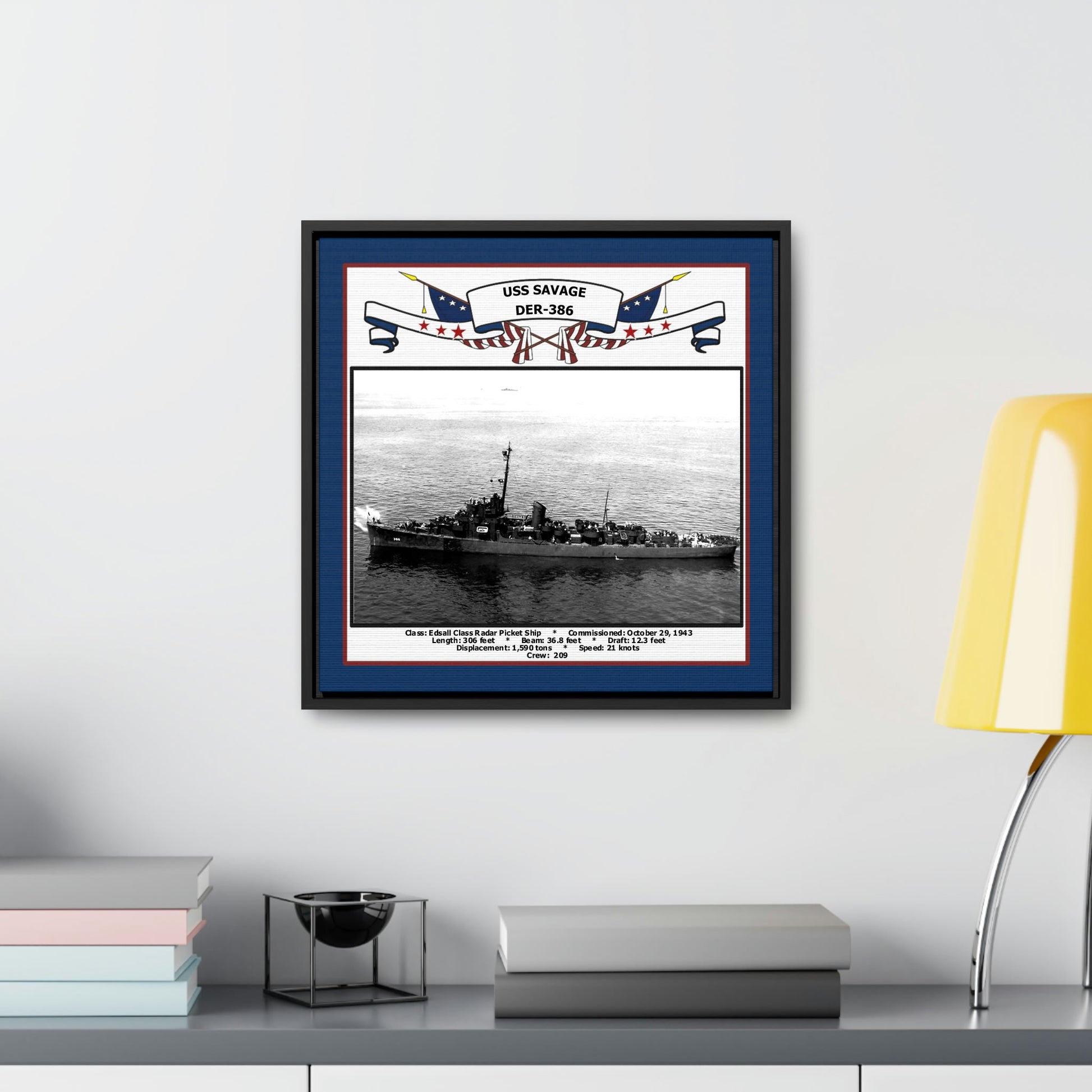 USS Savage DER-386 Navy Floating Frame Photo Desk View
