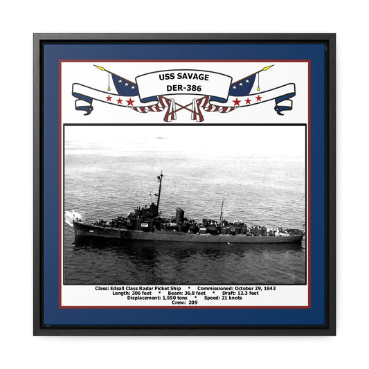 USS Savage DER-386 Navy Floating Frame Photo Front View