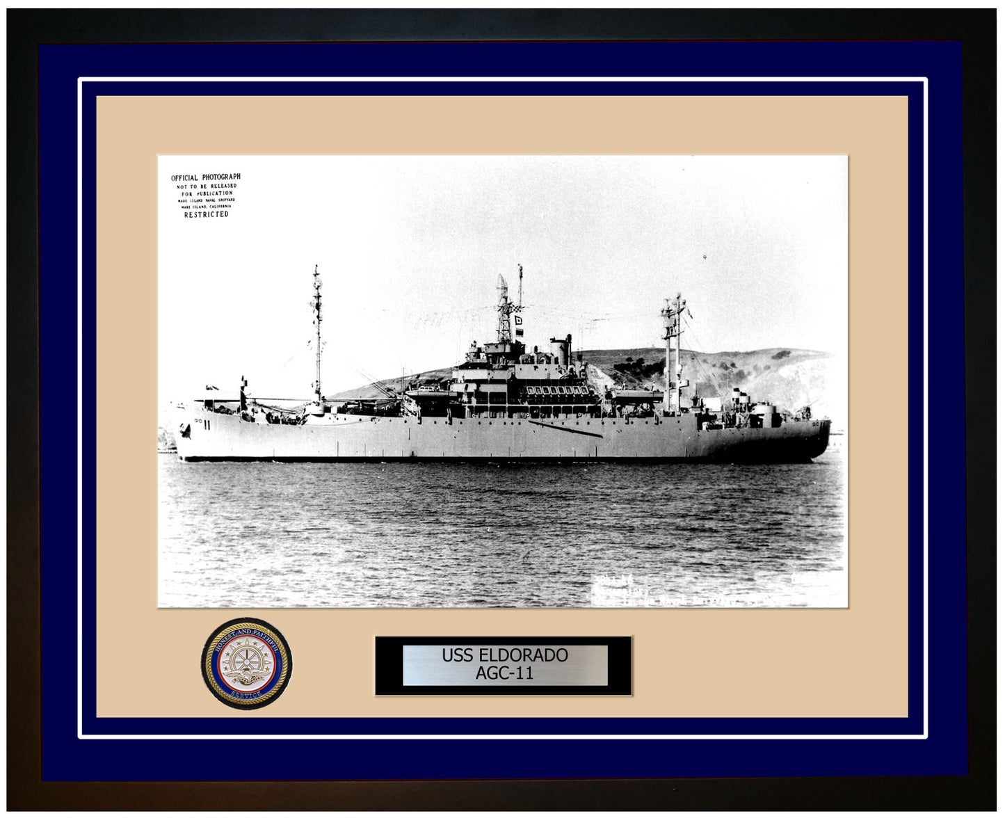 USS Eldorado AGC-11 Framed Navy Ship Photo Blue