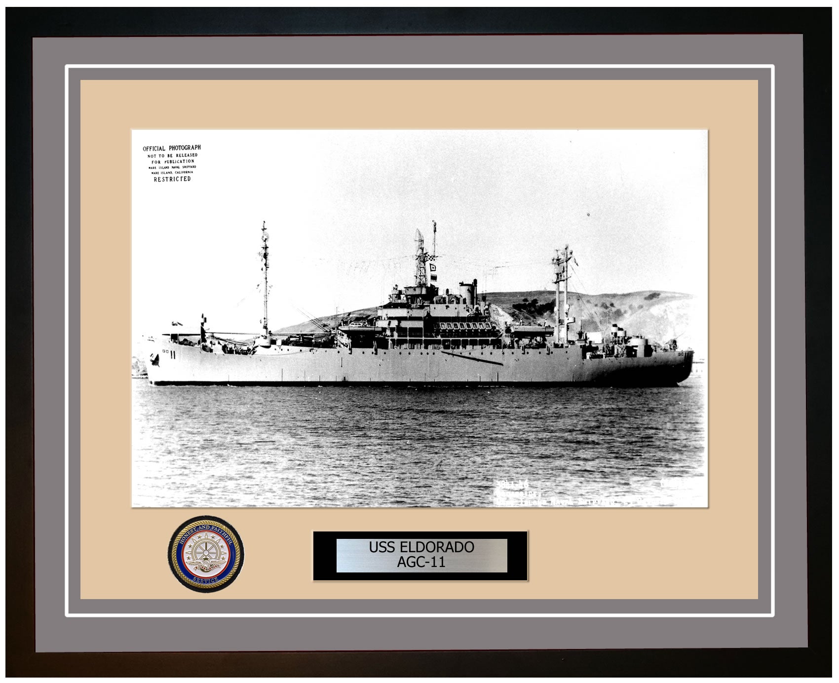 USS Eldorado AGC-11 Framed Navy Ship Photo Grey
