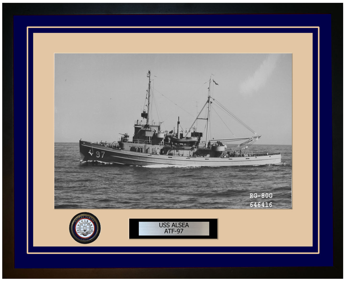 USS ALSEA ATF-97 Framed Navy Ship Photo Blue