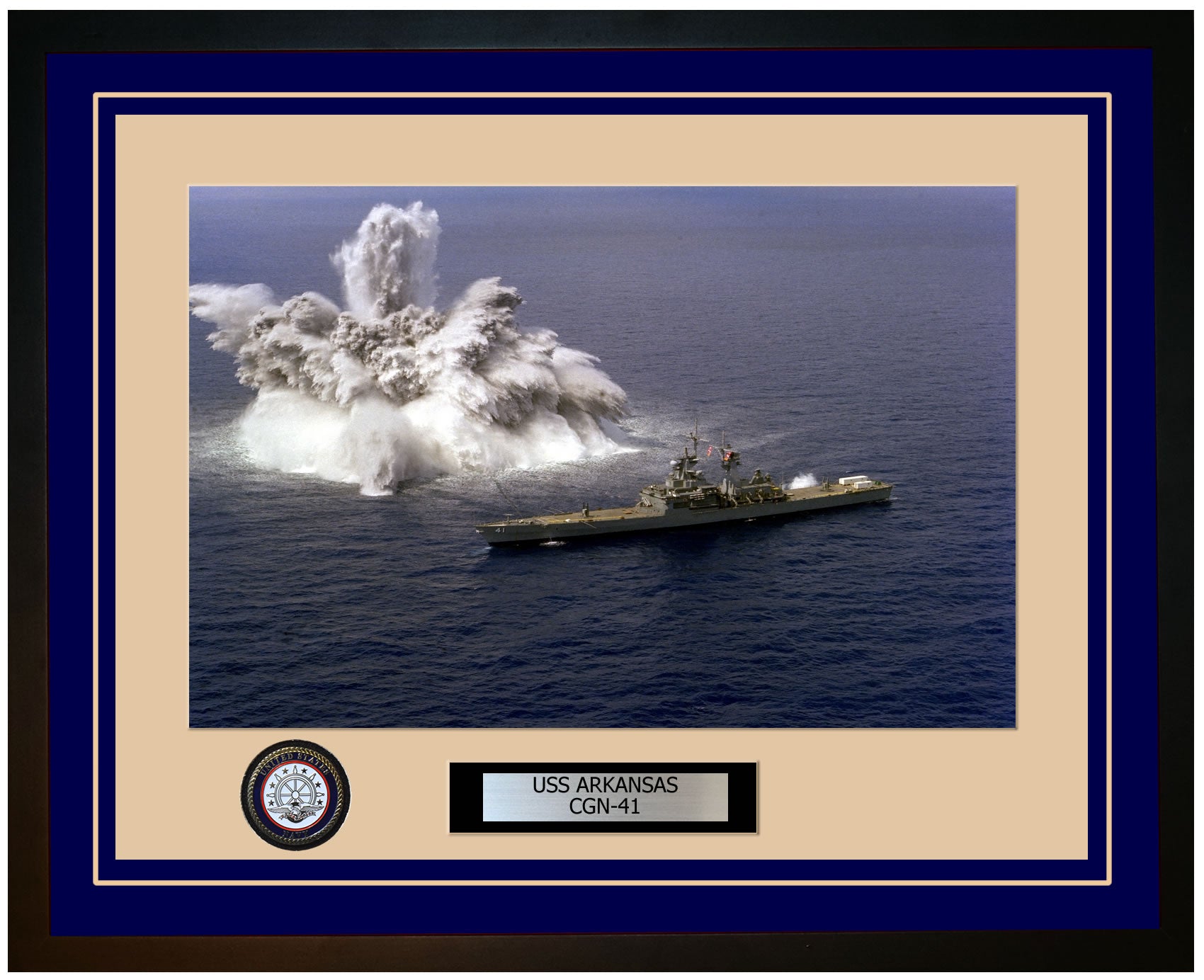 USS ARKANSAS CGN-41 Framed Navy Ship Photo Blue
