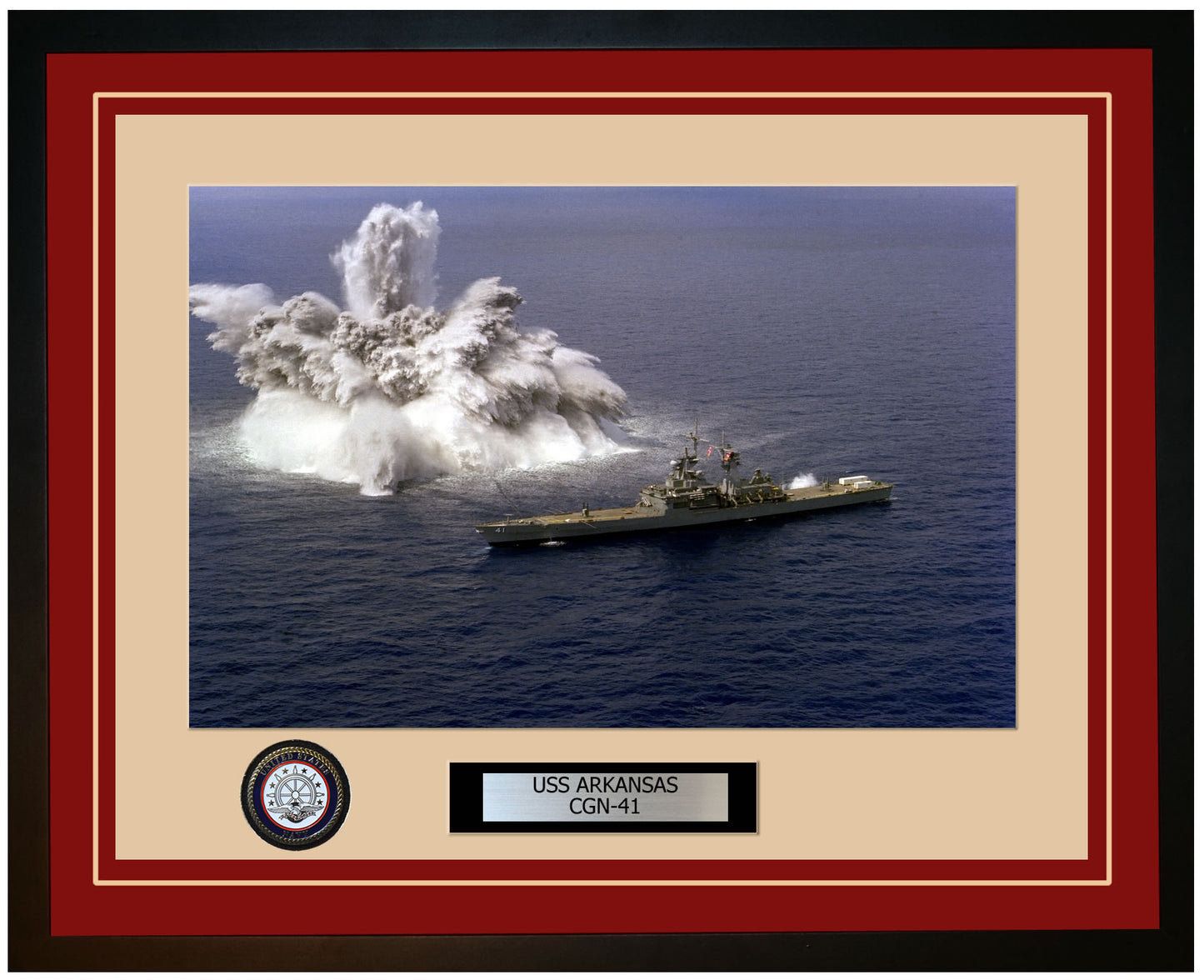 USS ARKANSAS CGN-41 Framed Navy Ship Photo Burgundy