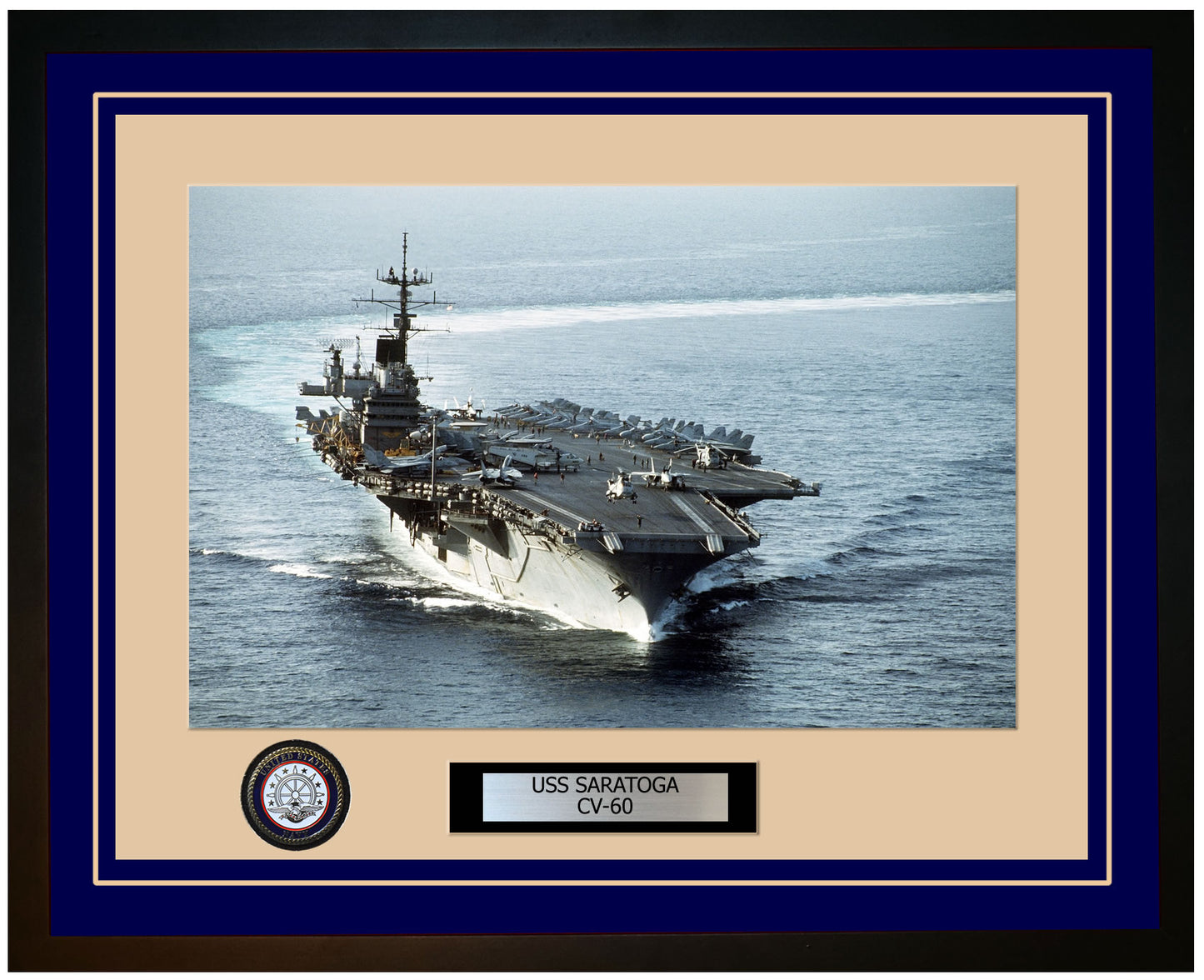 USS SARATOGA CV-60 Framed Navy Ship Photo Blue