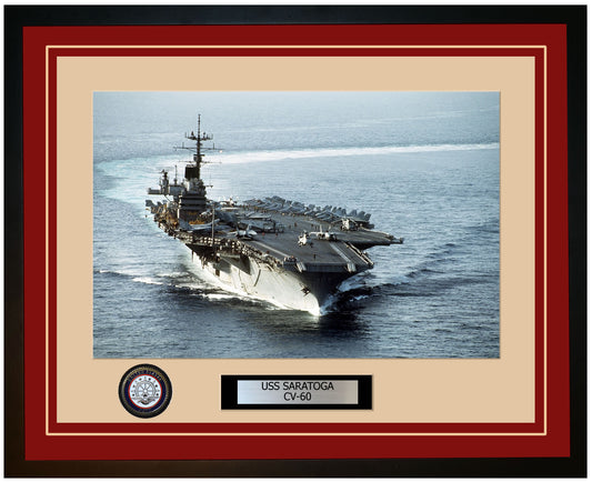 USS SARATOGA CV-60 Framed Navy Ship Photo Burgundy