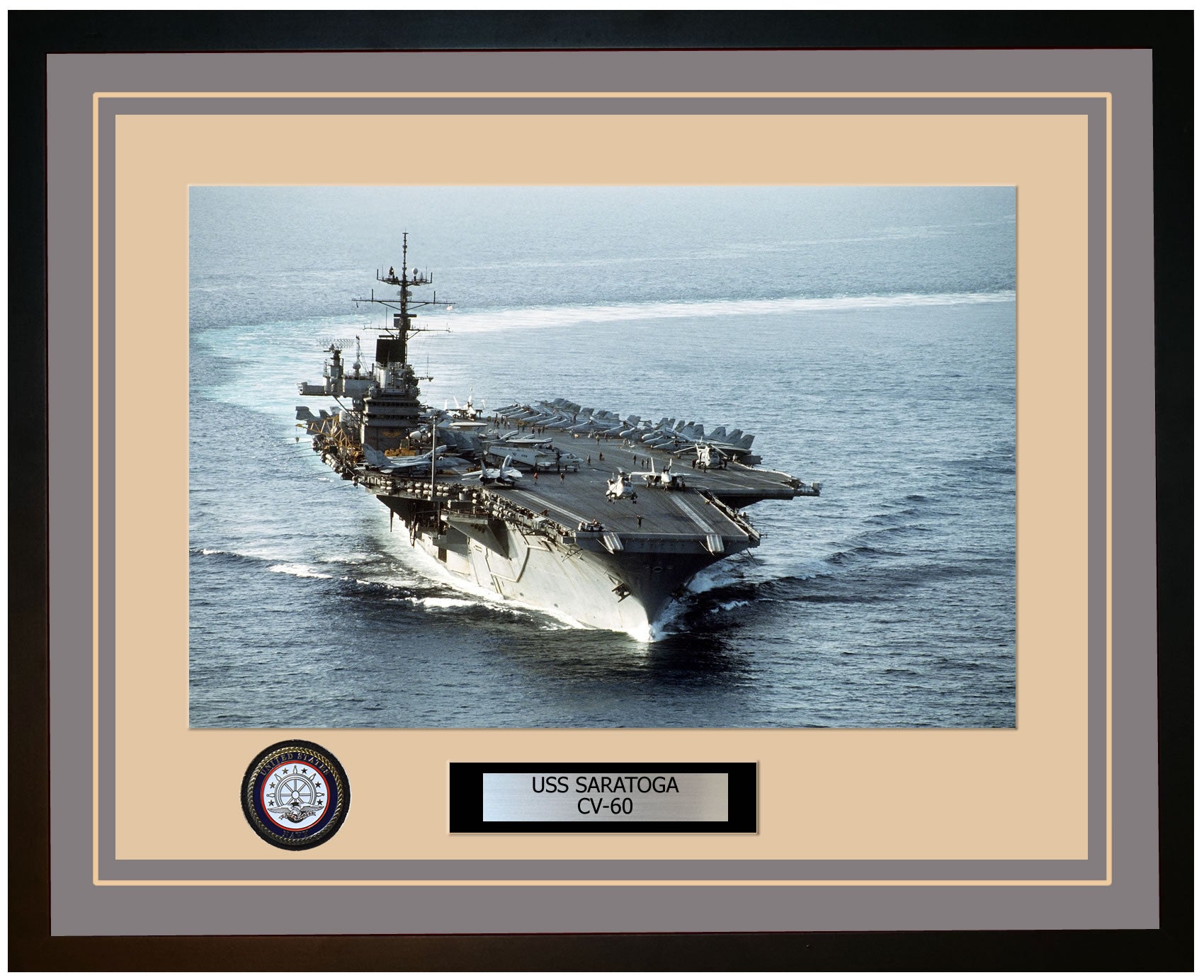 USS SARATOGA CV-60 Framed Navy Ship Photo Grey