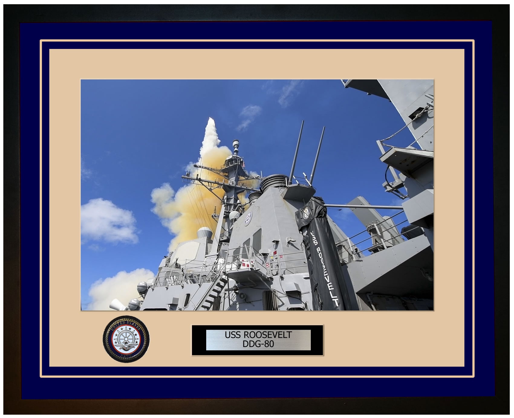 USS ROOSEVELT DDG-80 Framed Navy Ship Photo Blue