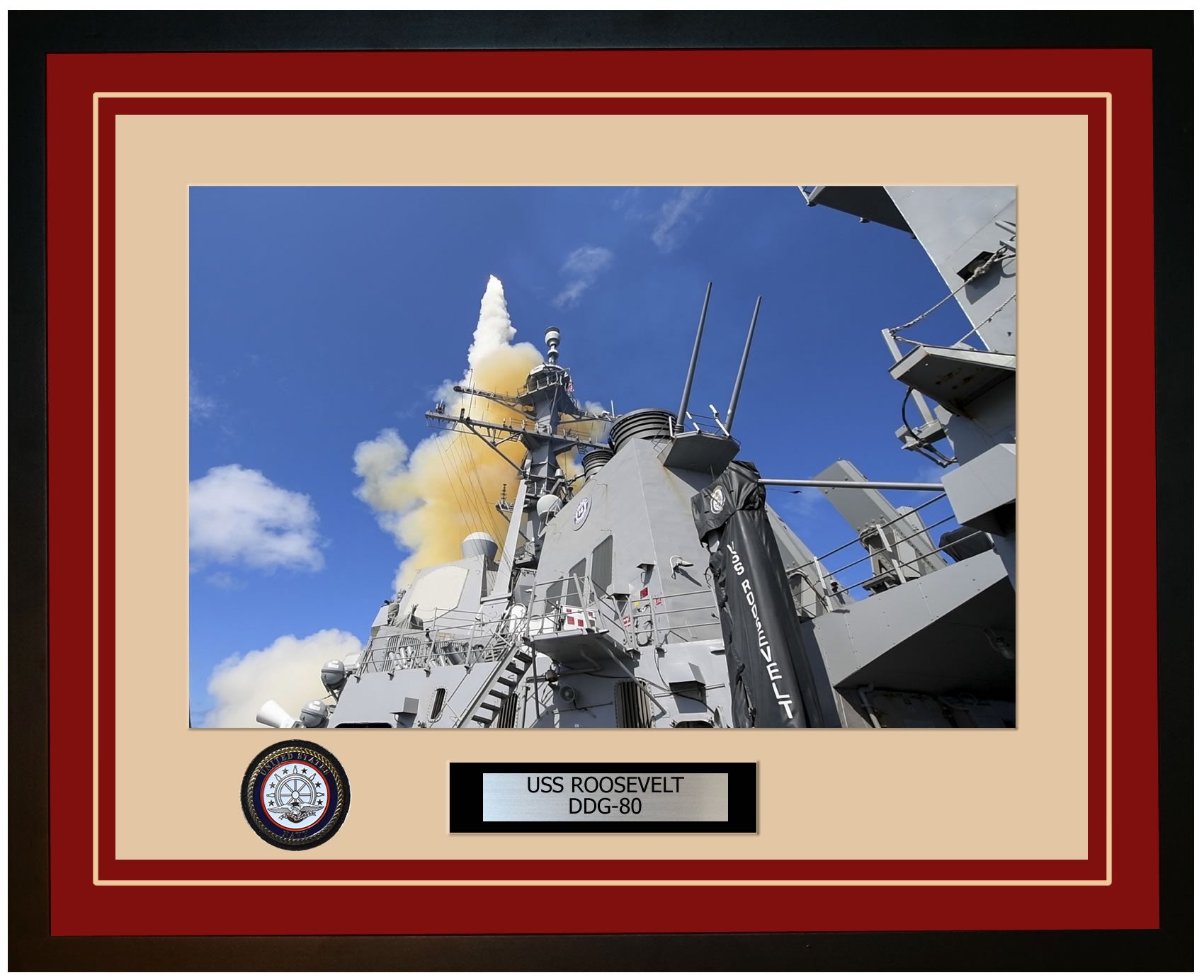 USS ROOSEVELT DDG-80 Framed Navy Ship Photo Burgundy