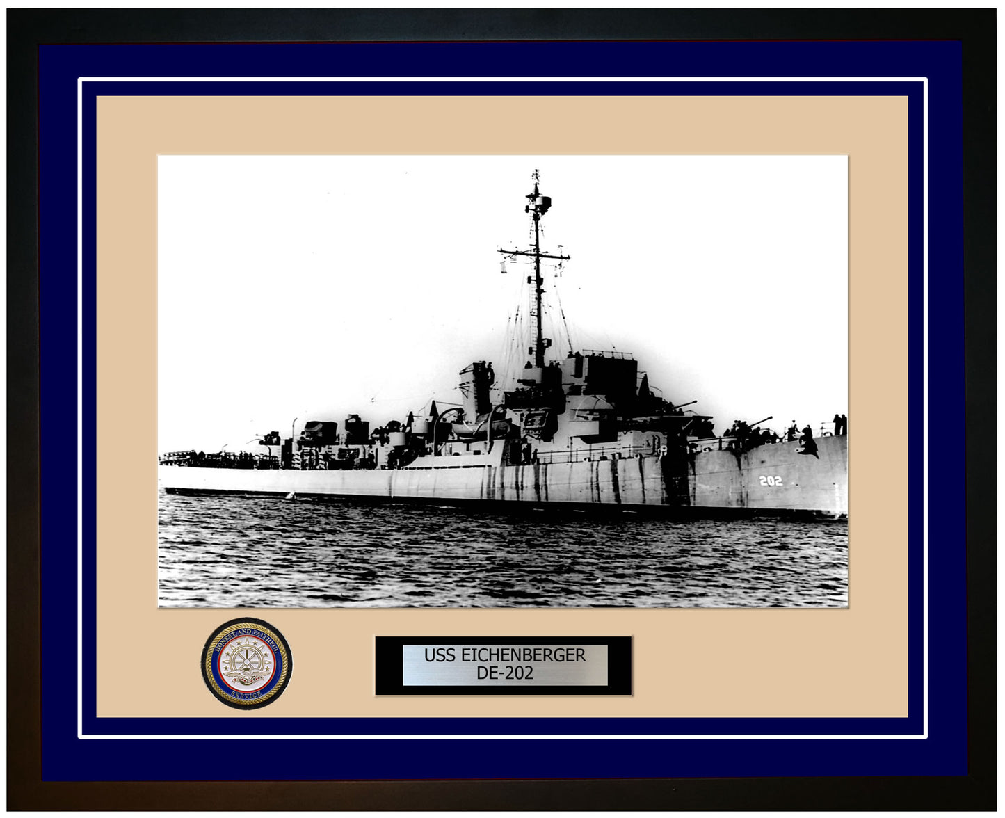 USS Eichenberger DE-202 Framed Navy Ship Photo Blue