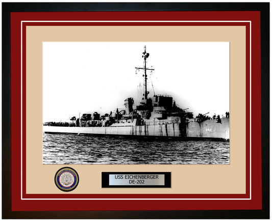 USS Eichenberger DE-202 Framed Navy Ship Photo Burgundy
