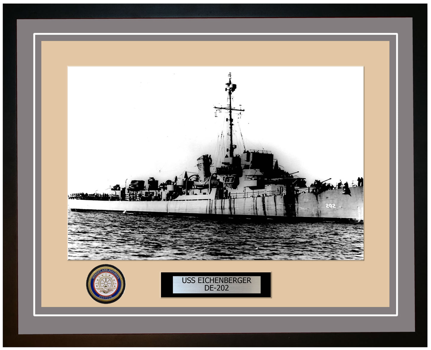USS Eichenberger DE-202 Framed Navy Ship Photo Grey