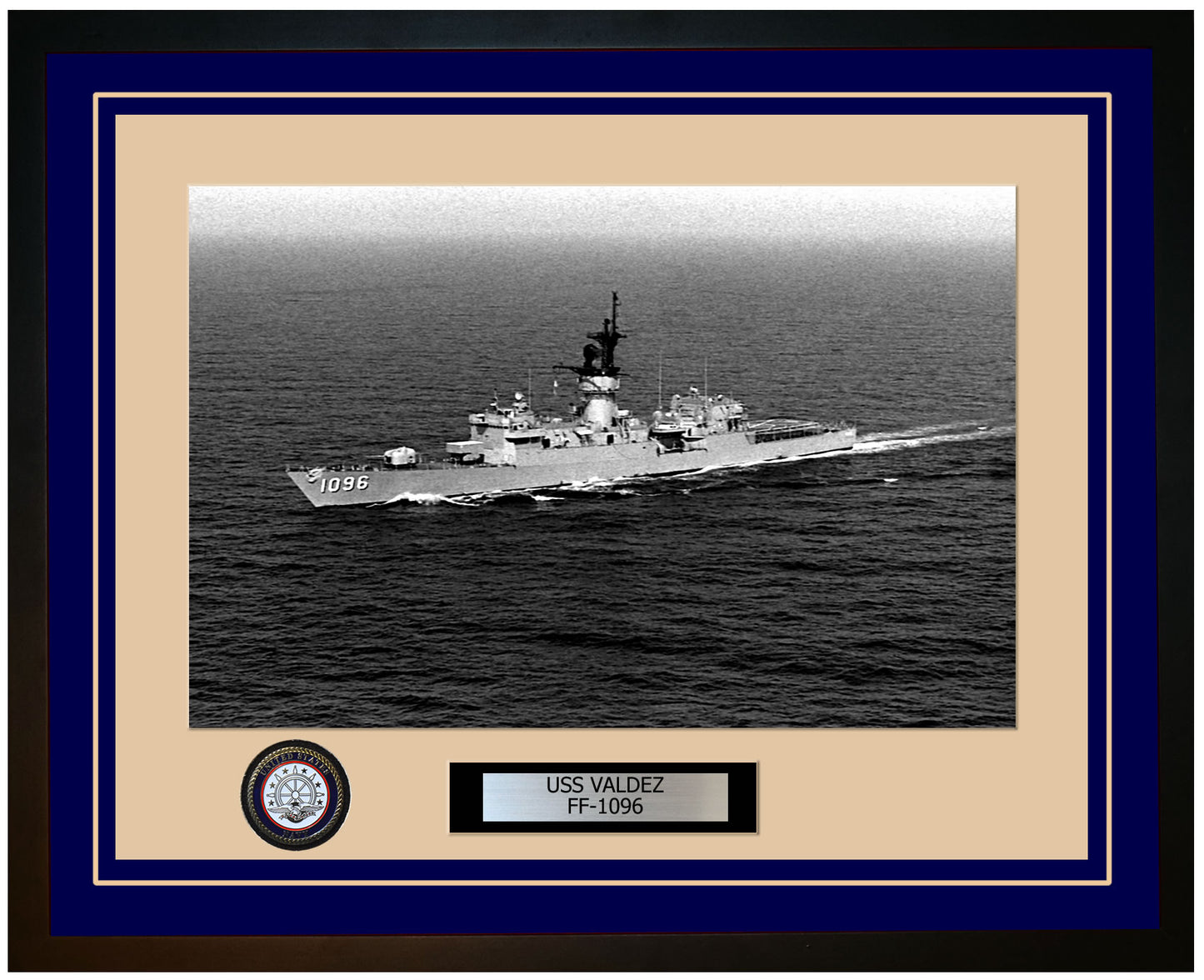 USS VALDEZ FF-1096 Framed Navy Ship Photo Blue