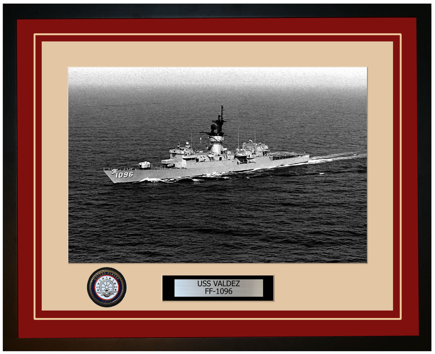 USS VALDEZ FF-1096 Framed Navy Ship Photo Burgundy