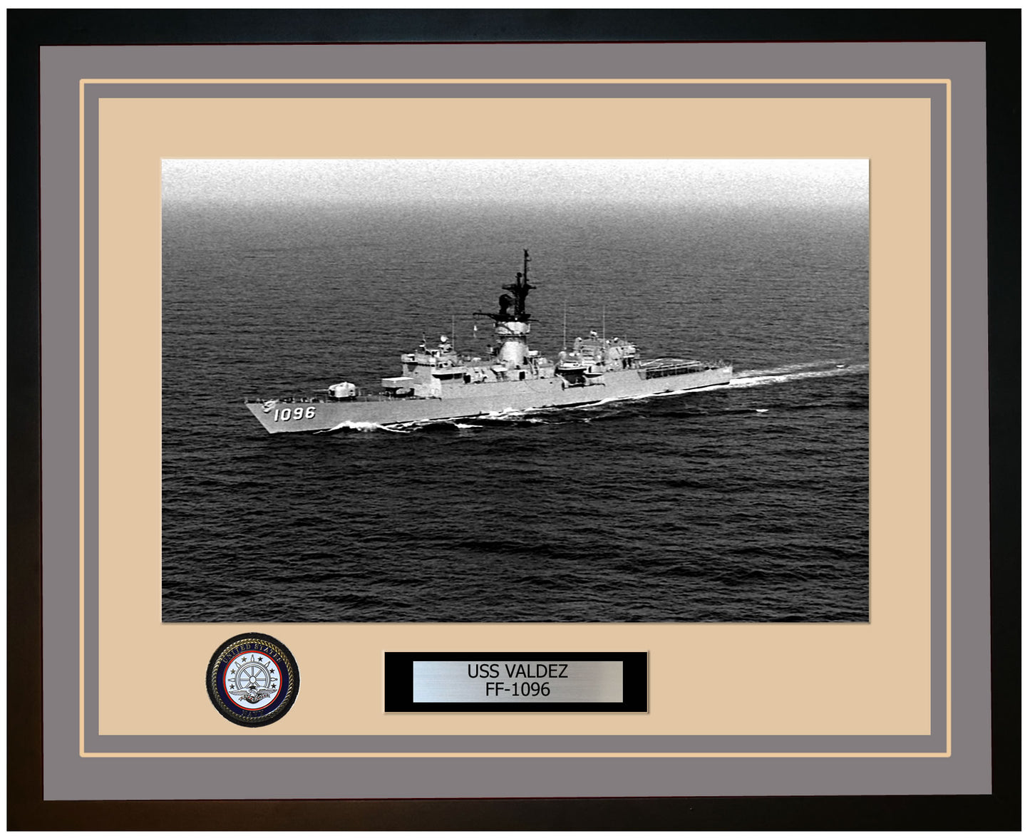 USS VALDEZ FF-1096 Framed Navy Ship Photo Grey