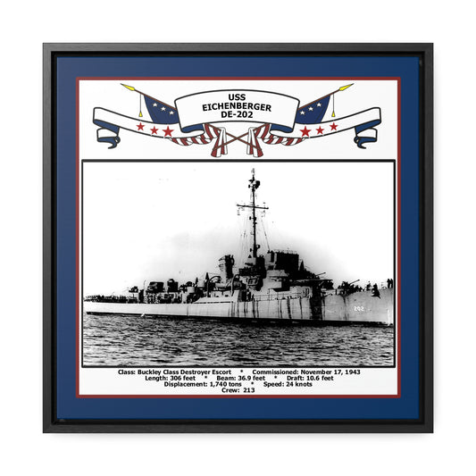 USS Eichenberger DE-202 Navy Floating Frame Photo Front View