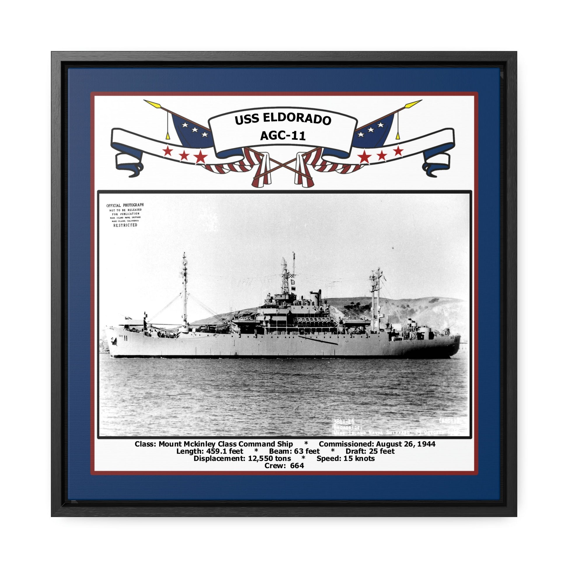 USS Eldorado AGC-11 Navy Floating Frame Photo Front View