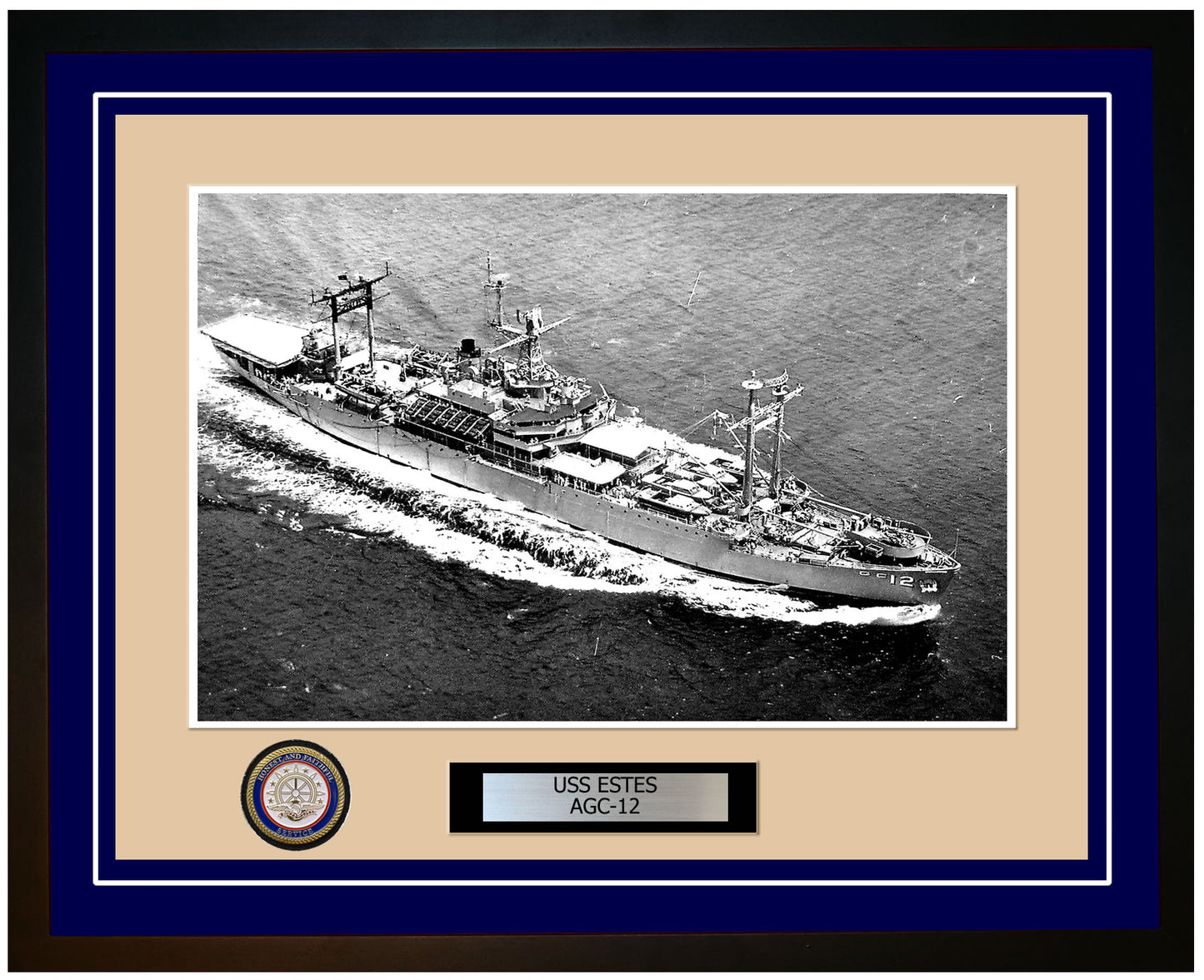 USS Estes AGC-12 Framed Navy Ship Photo Blue