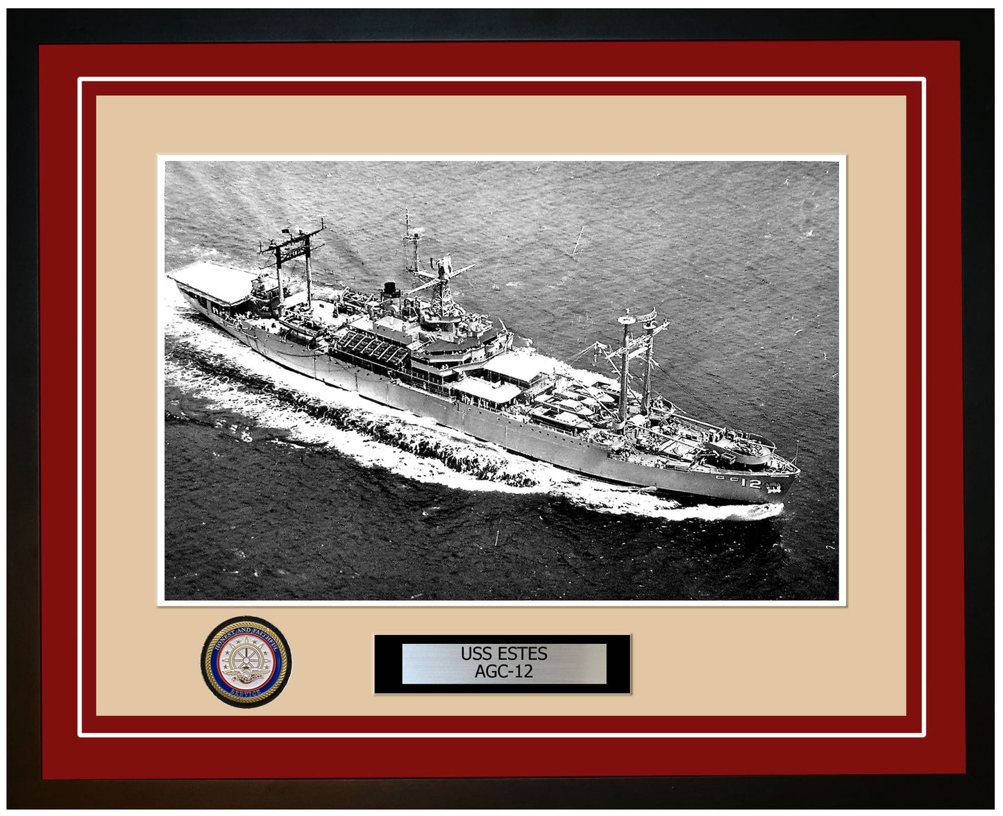 USS Estes AGC-12 Framed Navy Ship Photo Burgundy