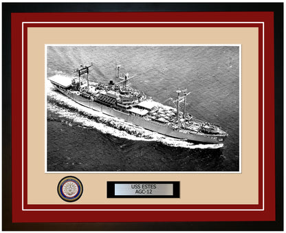 USS Estes AGC-12 Framed Navy Ship Photo Burgundy