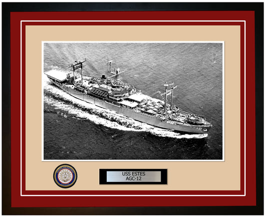 USS Estes AGC-12 Framed Navy Ship Photo Burgundy