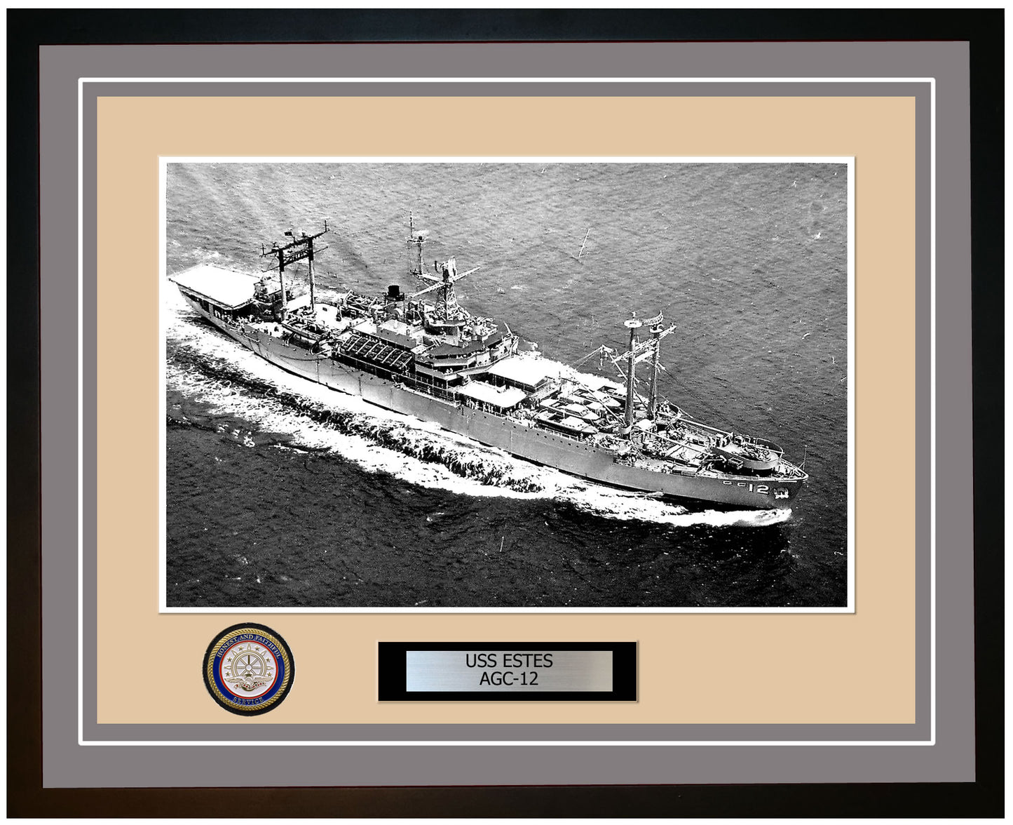 USS Estes AGC-12 Framed Navy Ship Photo Grey